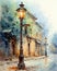 Charming Watercolor Street Lamp on a Narrow Rai Street AI Generated