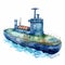 Charming Watercolor Submarine Boat Illustration For Navy-themed Designs