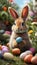 A charming white bunny with large, attentive ears sits amidst colorful. Ai-Generated Images