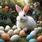 A charming white bunny with large, attentive ears sits amidst colorful . Ai-Generated Images