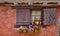 Charming Window in Eguisheim, France, with Shutters and Geranium Flowers