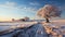 Charming Winter Landscape: Snow-covered Tree In Idyllic Rural Scene