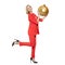 Charming Woman Holding Big Golden Tree Ball. Happy New Year.