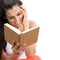Charming woman reading book isolated