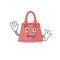 A charming women handbag mascot design style smiling and waving hand