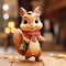 Charming Wood Squirrel Figurine With Scarf - Animated Film Style