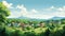 Charming Woodbury, Connecticut: A Cartoonish Illustration Of Serene Mountains And Colorful Village