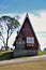 A charming wooden and masonry mountain chalet on a cold afternoon