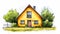 Charming Yellow Cottage Surrounded by Green Trees in a Serene Countryside Setting Isolated on white, AI Generative