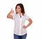 Charming young woman gesturing positive sign