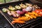 charred bell peppers and onions for fajitas on a grill