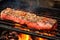 charred tuna steaks on a barbecue grill