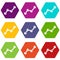 Chart statistics line icon set color hexahedron