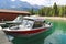 Charted fishing boats at Lake Minnewanka in Banff National Park