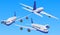 Charter airplane in various point of view. Private charter flights. Plane in a flat 3d style.