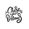 Chase your Dreams. Hand drawn modern lettering. Black color text. Vector illustration. Isolated on white background