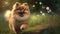 Chasing Butterflies: Adorable Pomeranian Dog on a Green Meadow