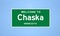 Chaska, Minnesota city limit sign. Town sign from the USA.