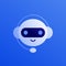 Chat bot ai and customer service support concept. Vector flat person illustration. Smiling robot in headphone on blue background.