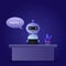 Chat bot concept background with a robot operating a laptop