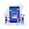 Chat bot concept with characters. People chatting with chatbot application. Modern vector illustration in flat style for landing