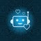 Chat Bot Face Icon Heart Shape Robot Over Blue Circuit Motherboard Background