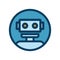 Chat bot icon. Outline robot sign in blue circle.