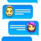 Chat bot man and woman emoji concept. Modern style cartoon character icon design. Dialog help service. Isolated on white