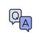 Chat cloud, question with answer sign flat color icon.