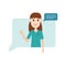 Chat with female doctor. Medicine online concept. Vector flat person illustration