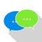 Chat icon with long shadow, flat design. Chat speech balloons or bubbles