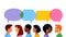 The chat. Male and female characters speaking, talking, sharing messages.Young men and women and speech bubbles. Vector isolated o