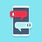 Chat message on smartphone. Mobile phone chatting, people texting messages and sms bubble on phones screen vector flat