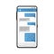 Chat on phone screen. Mobile messenger template. Social network mock up. Vector cellphone chatting concept