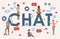 Chat word vector flat banner template. Social media and online communication, video production concept.