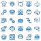 Chatbot blue icons set. AI Cute Chatbots Robots signs collection