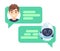 Chatbot character. Online helper chatting with man, virtual robot answers questions by customer, device screenshot with