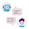 Chatbot concept. Man chatting with chat bot. User ask robot the question and get an answer.