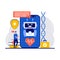 Chatbot healthcare use, artificial intelligence caregiver, anonymous consultation concept with tiny character. Medical chat-bot