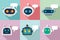 Chatbot icons set, flat style