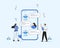 Chatbot vector illustration. Flat tiny virtual smartphone conversation persons concept. AI robot assistant for user