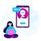 Chatbot, Virtual assistant vector concept. Robot chats with woman. Chatbot messenger support. Online service is in