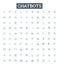 Chatbots vector line icons set. Chatbots, AI, Automation, Dialogue, Conversational, Virtual, NLP illustration outline