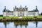 The Chateau de Chambord at Chambord in rain, Loir-et-Cher, France, is one of the most recognisable chateaux in the world