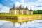 Chateau de Chambord, Unesco medieval french castle and reflection. Loire, France