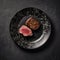 Chateaubriand On Black Smooth Round Plate, French Dish. Generative AI