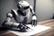 Chatgpt robot writing on paper. Generative ai