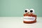 Chattering teeth toy on a table with a green background