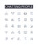 Chatting people line icons collection. Talking friends, Chirping birds, Whispering secrets, Gossiping girls, Babbling