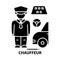 chauffeur icon, black  sign with  strokes, concept illustration